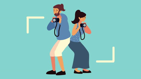 fotógrafos pareja trabajadores personajes animación
