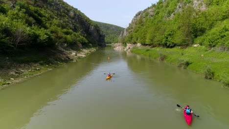 group of kayaks on the river drin, kosovo