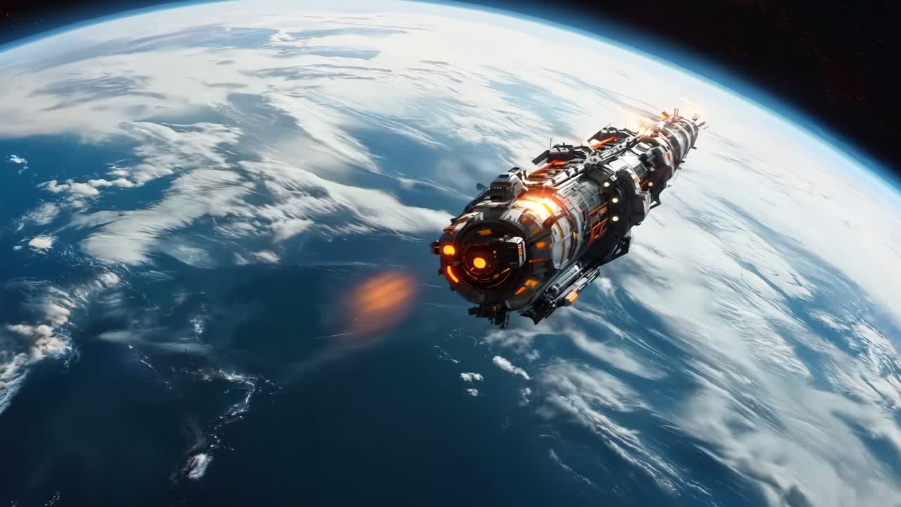 A spaceship flying over the earth in space