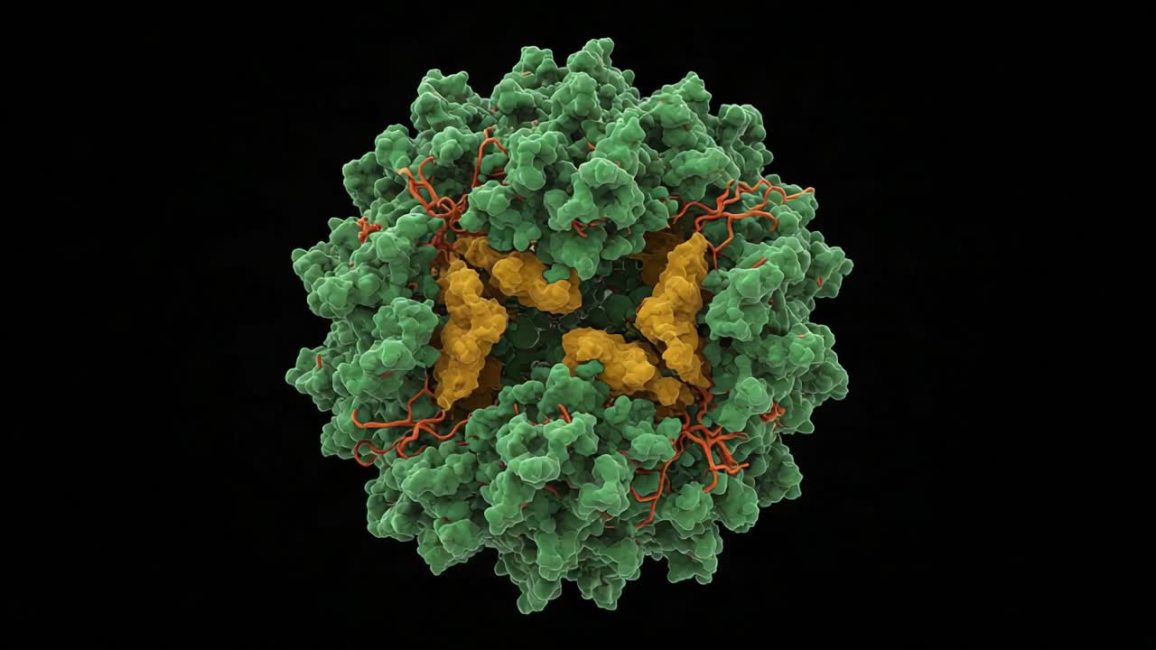 Detailed Visualization of a Complex Protein Structure, Showcasing the Intricacies of Molecular Arrangement and Interactions Within a Virion