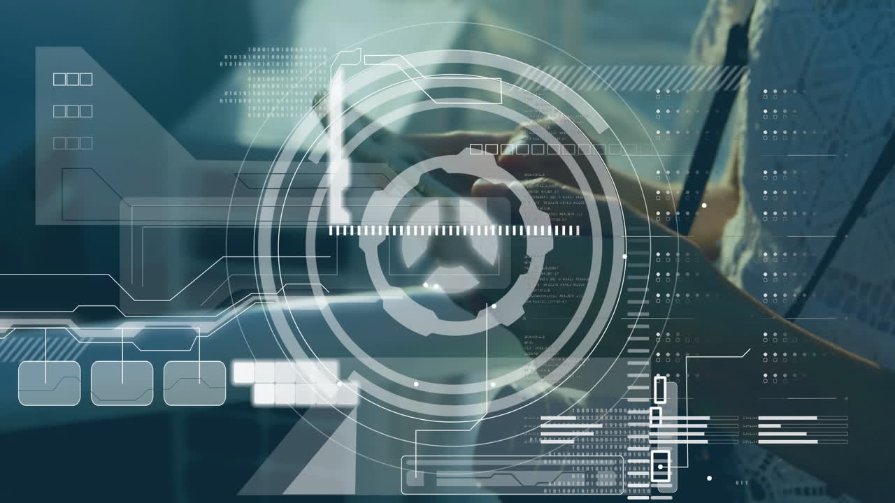 Using smartphone, person interacting with futuristic digital animation in modern setting