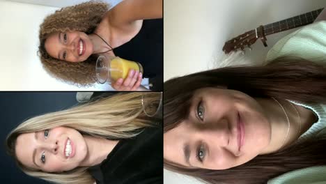 three female friends saying cheers over video chat