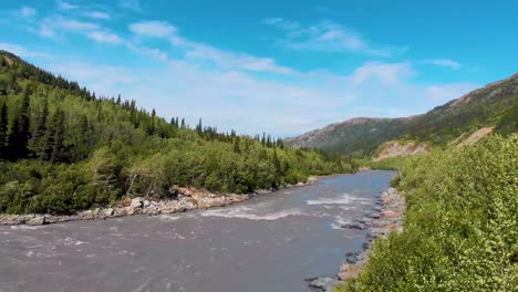 4k drone video of chulitna river near denali national park and preserve, alaska during summer