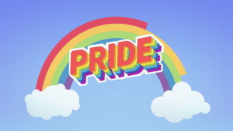 animation of rainbow pride text over rainbow background