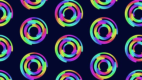 patrón de círculos futuristas en espiral de colores en degradado oscuro