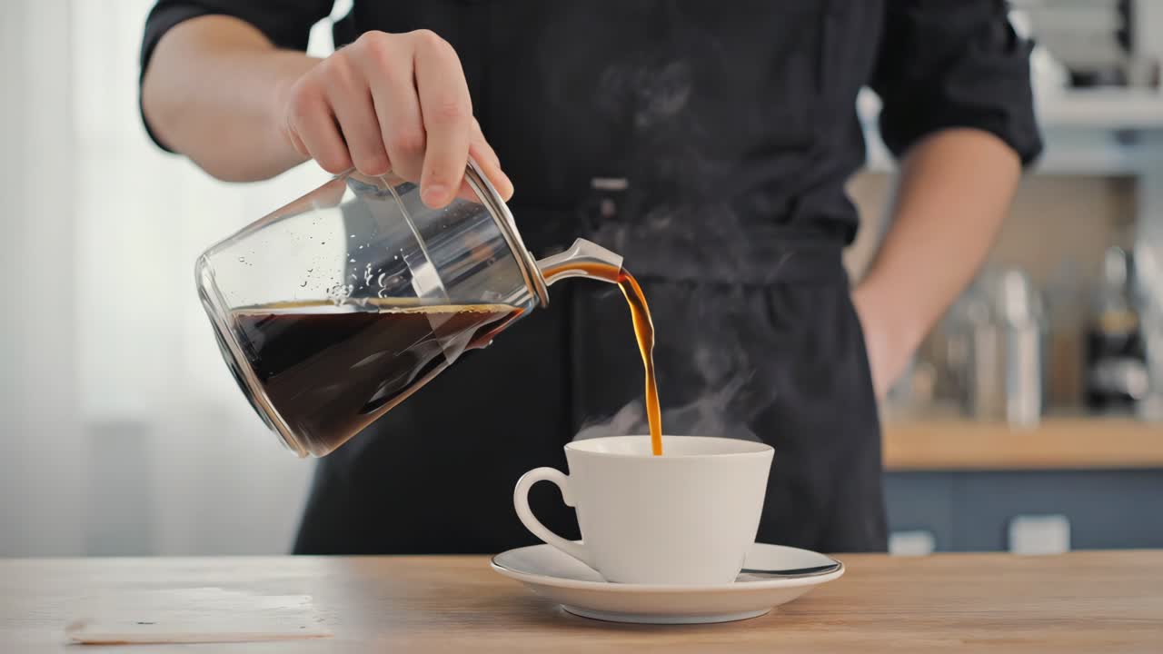 Pouring Hot Coffee into a Cup