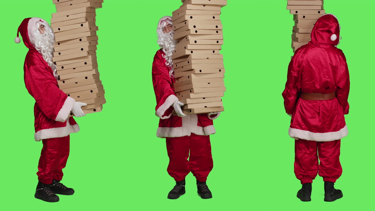 Santa Claus Carrying Pizza Boxes