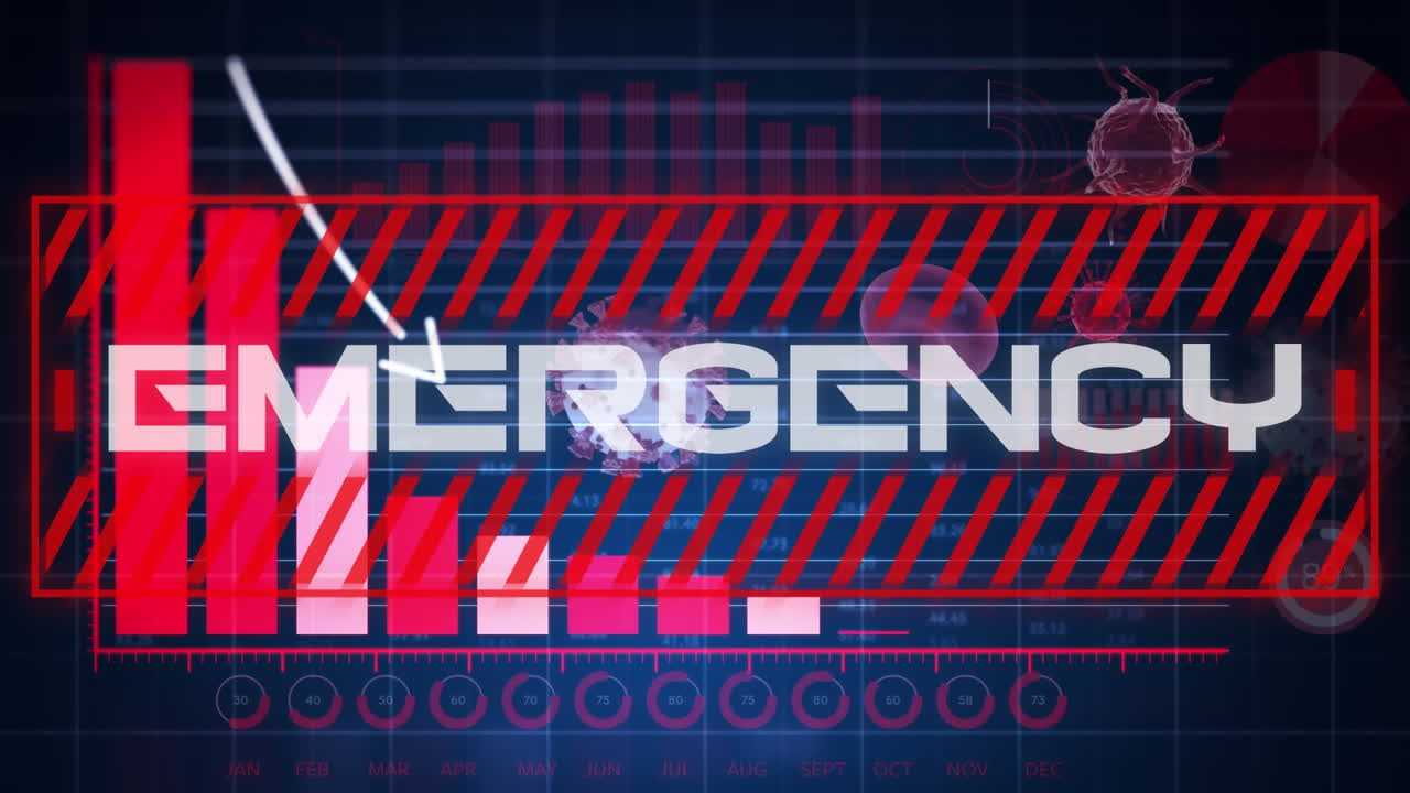 animación de células de covid 19 y texto con registro de estadísticas