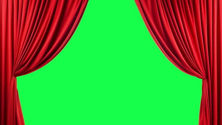Red theater curtain live mockup animation, transparent 4K video, green screen