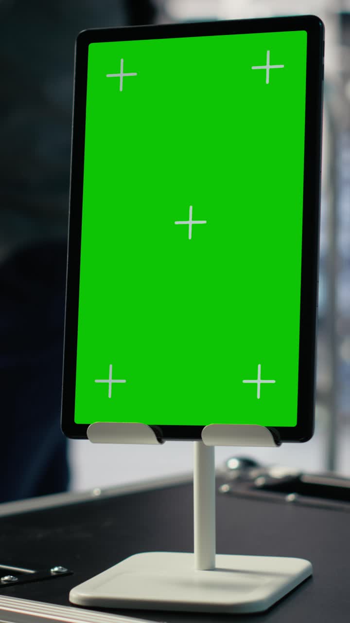 Vertical Video Data Center Workers Monitor Ai Processes With Isolated Screen Tablet