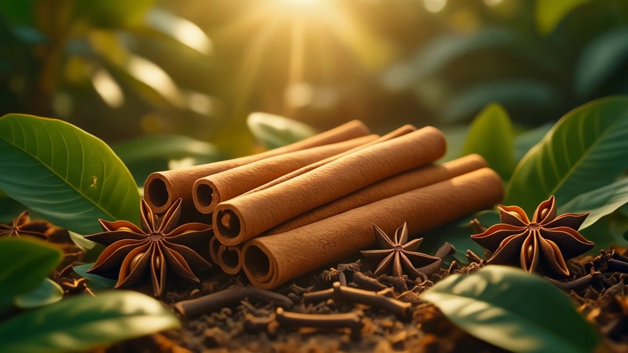 Paus de Canela e Anis Estrelado sobre uma Cama de Folhas