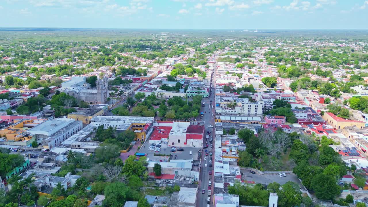 Valladolid city center aerial view with the San Servasio Church and plaza