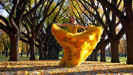 woman in yellow dress in autumn park