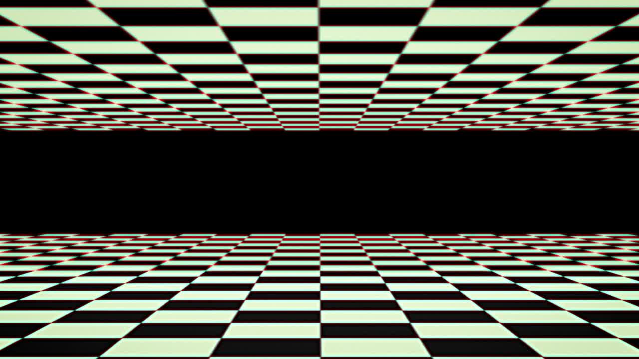 animación de un patrón de tablero de ajedrez que se mueve en movimiento hipnótico contra un fondo negro