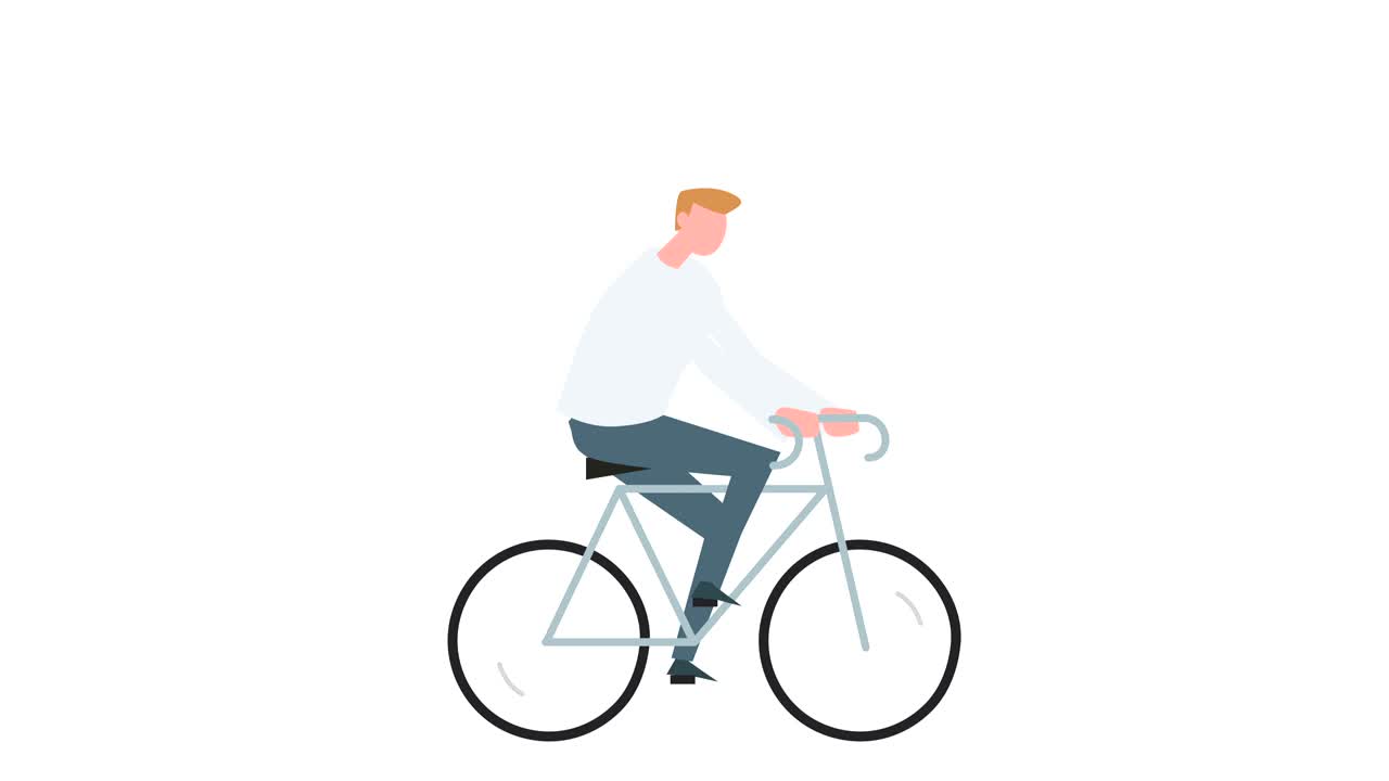 Flat cartoon colorful man character animation. Male ride bike fast cycling situation