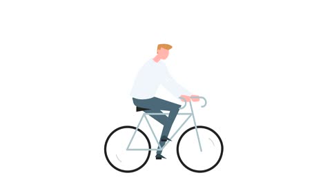 flat cartoon colorful man character animation. male ride bike fast cycling situation