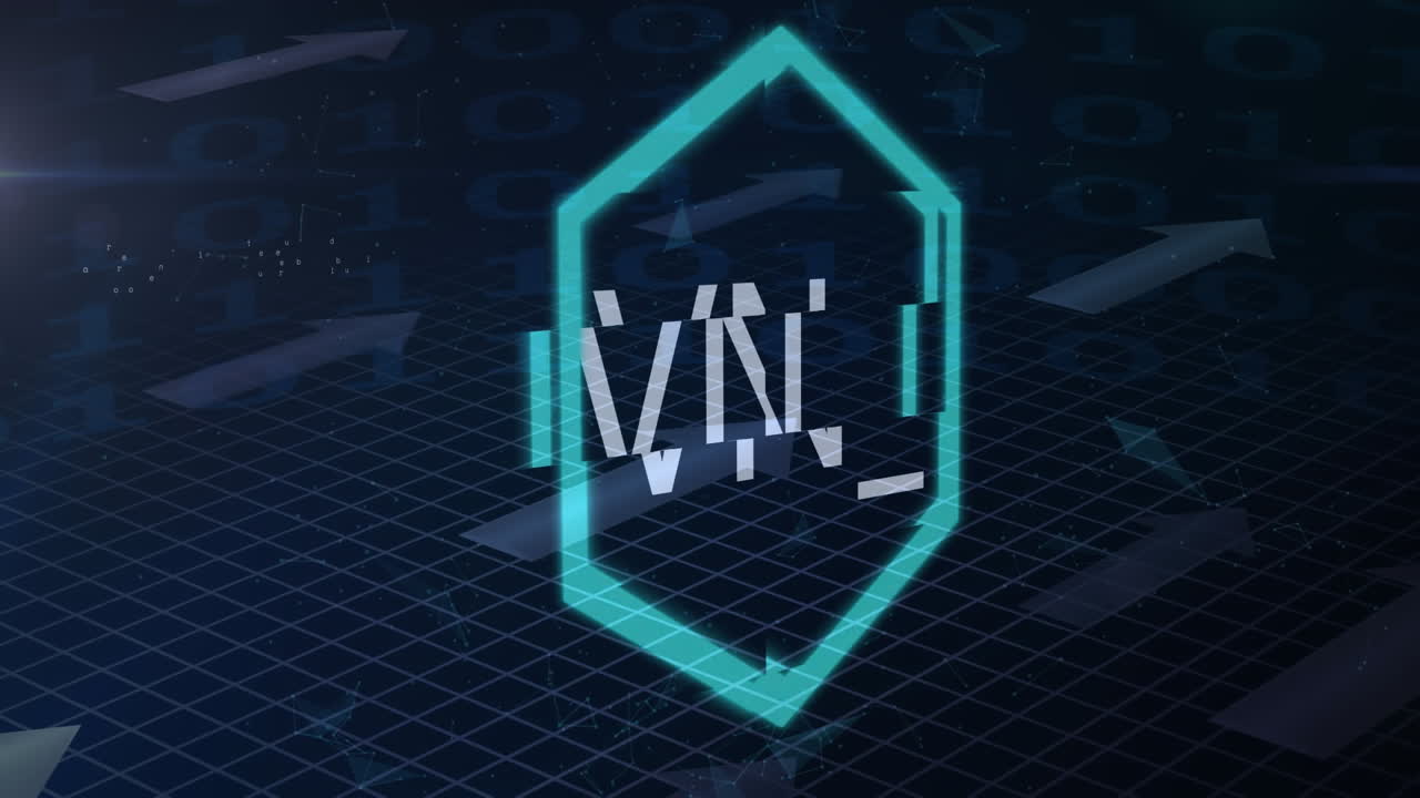 Animation of nft text and data processing over grid and arrows