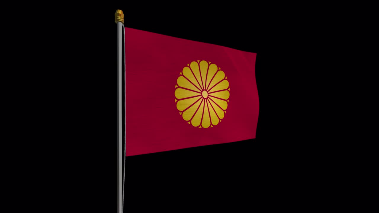 video de bucle de la bandera del emperador emérito vídeo de bucle revoloteando en el viento, video en cámara lenta 4k uhd con canal alfa.