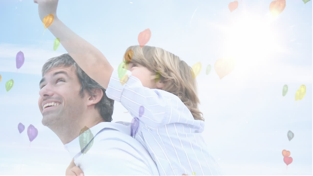 아버지가 딸을 기어 타고 가는 디지털 컴포지트