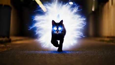 black cat with lightning portal