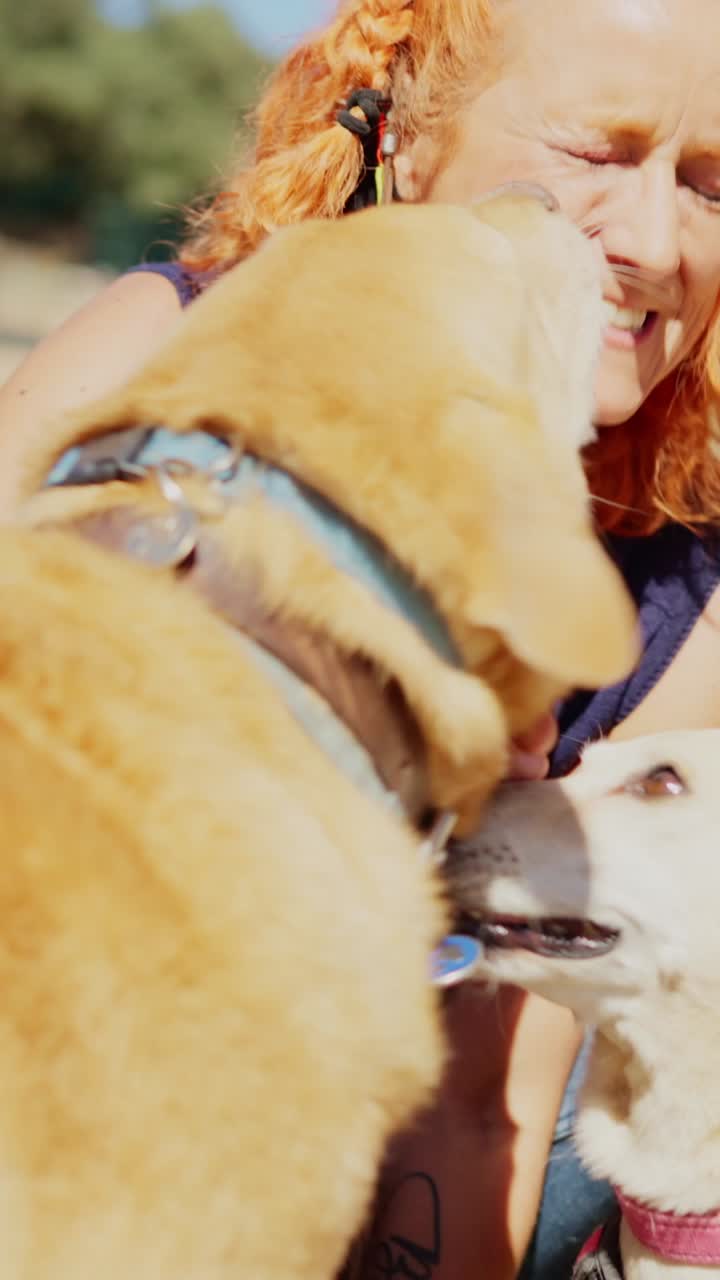 A Woman's Joyful Outdoor Moments with Her Dogs