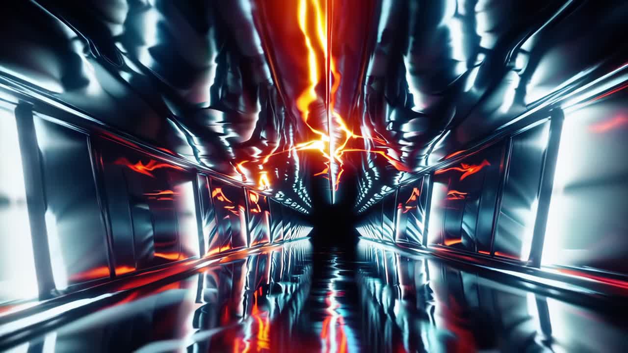 Futuristic Metallic Tunnel with Lightning