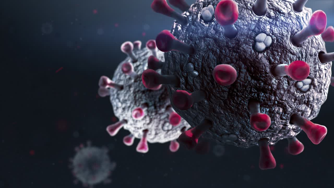 Vista microscopica del Coronavirus. Animazione in loop continuo