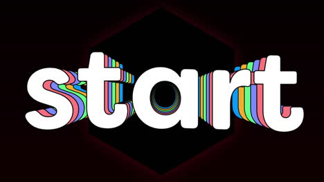 digital animation of start text against neon hexagonal shape on black background