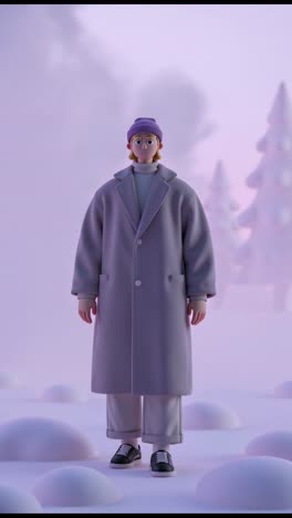 cartoon person in winter scene