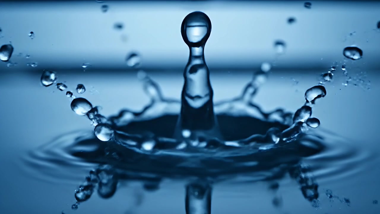 Macro Shot of Water Drop Falling and Creating a Splash