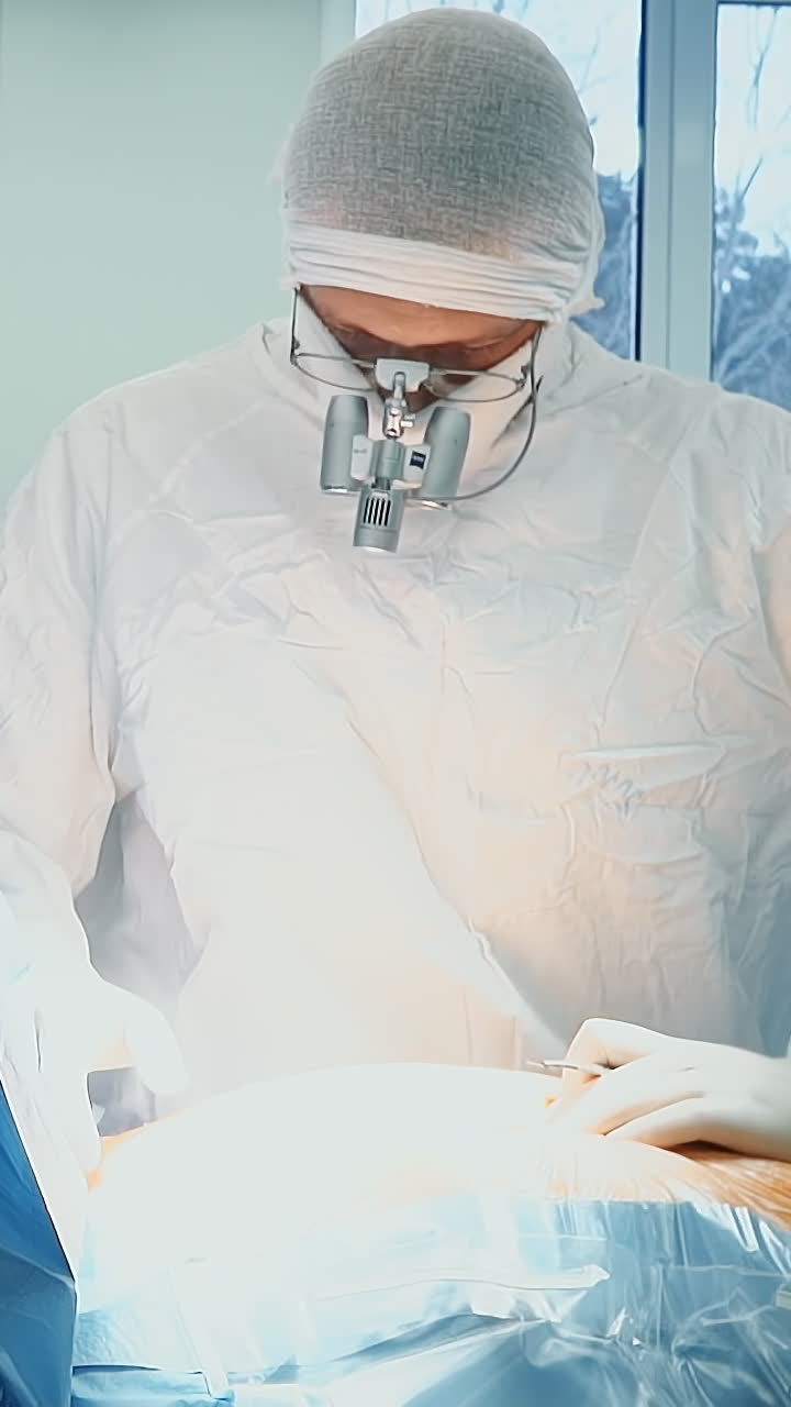 el médico presiona el pecho del paciente en la sala de cirugía. el cirujano elige el lugar para cortar en el cuerpo para la cirugía de derivación de la arteria coronaria en la clínica. procedimiento médico