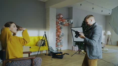 photo shoot in a studio with christmas decorations