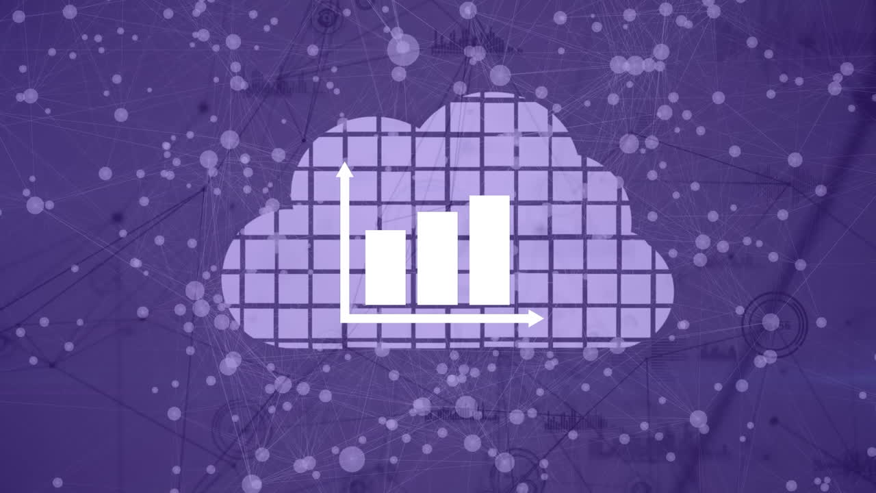 Animation of statistics and network of connections on purple background