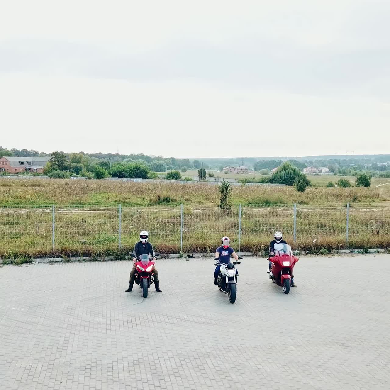 Small group of motorbikers