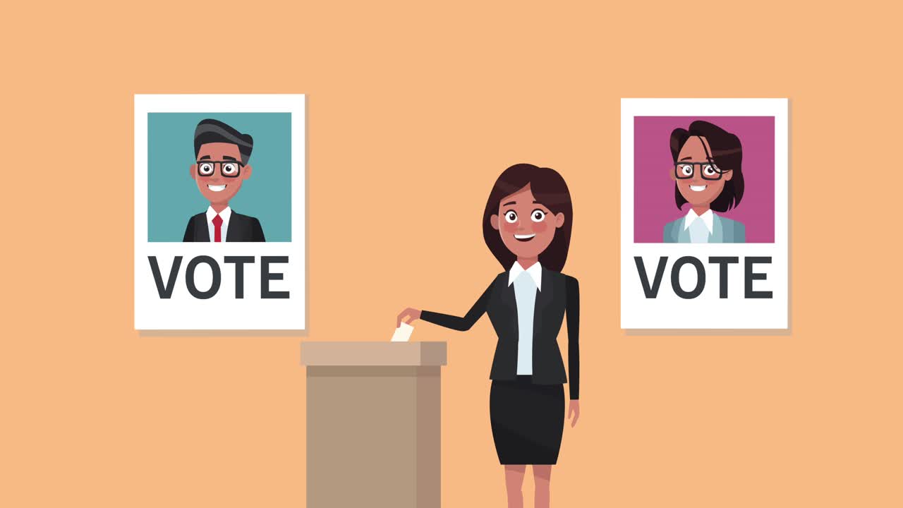 포스터를 들고 말하는 여성 후보자