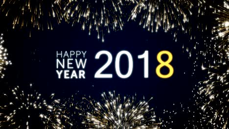 looping happy new year 2018 social post card with gold animated fireworks on elegant black and blue background.loop celebration concept. loopable animation for festive holiday event