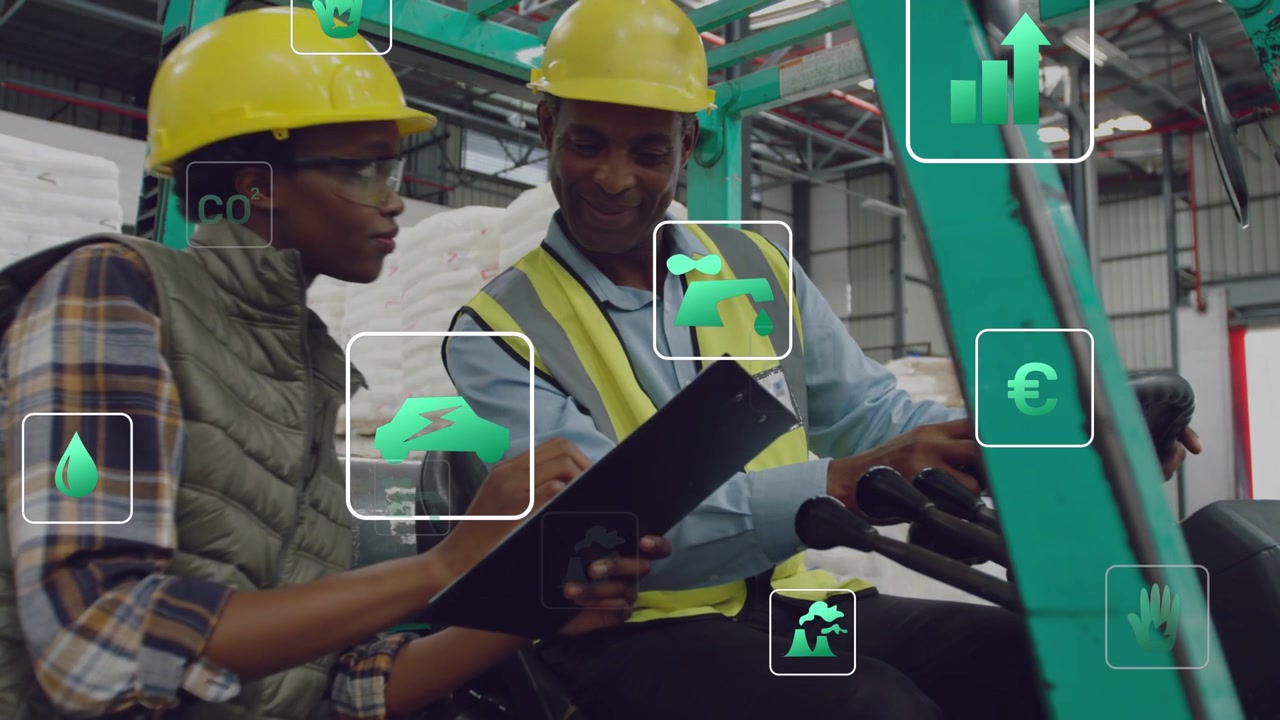 Alert icon appearing, pair consulting tablet, pointing and checking controls, confirming metrics