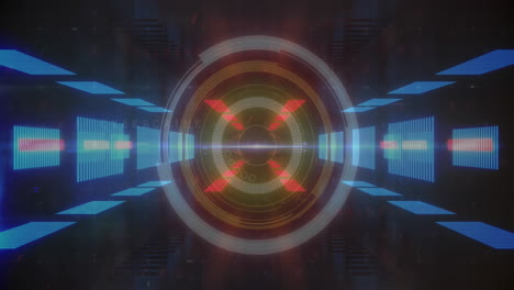 animación de rectángulos azules y rojos de neón brillantes con escaneo de alcance