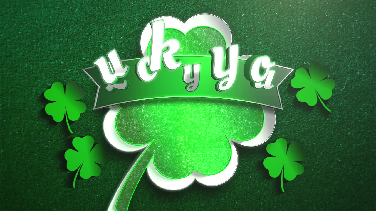 애니메이션 근접 촬영 운이 좋은 당신은 성 패트릭의 날 빛나는 배경 1에 텍스트 및 동작 녹색 토끼풀