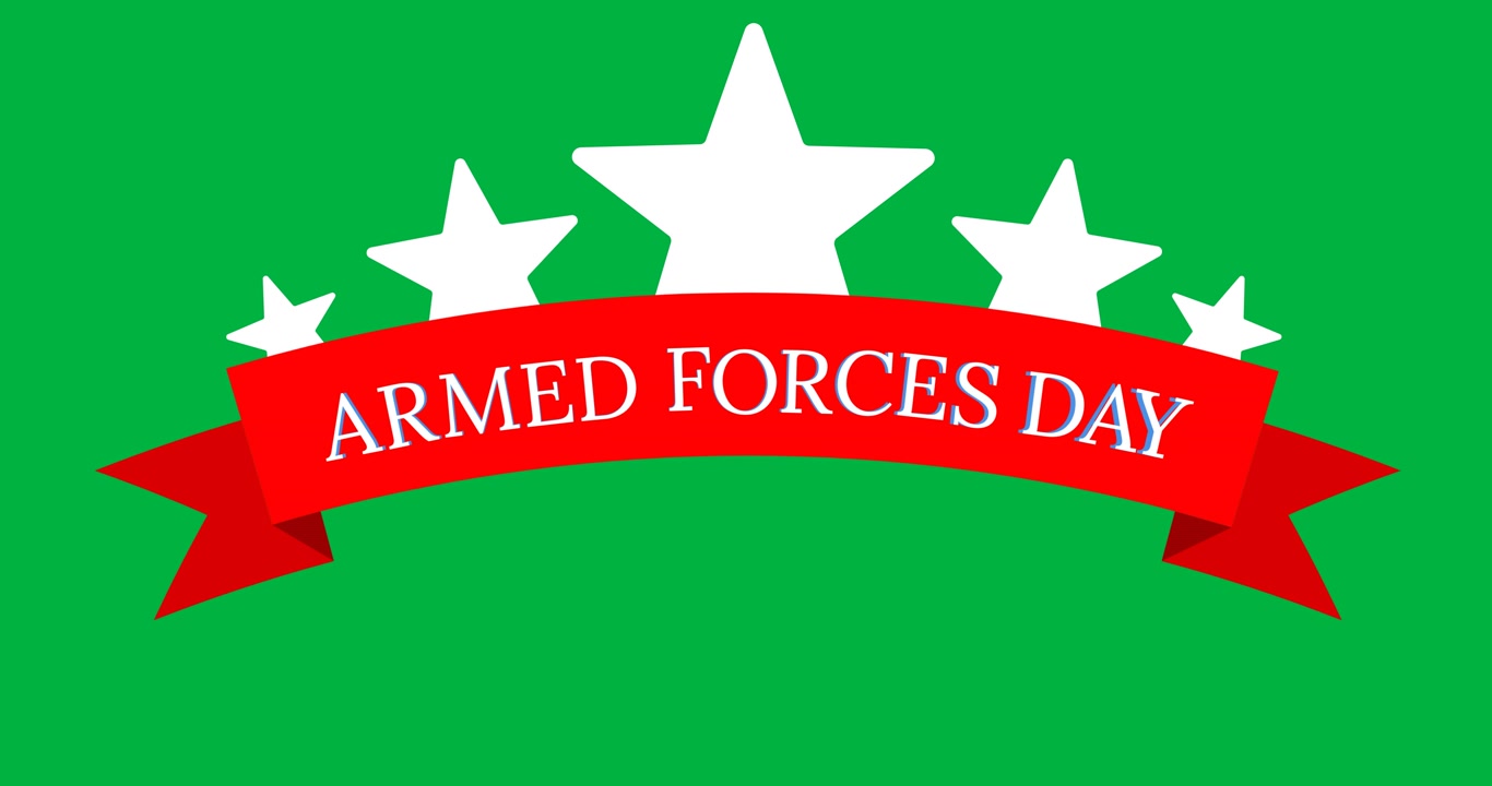 Armed forces day text banner and star icons with copy space on transparent background