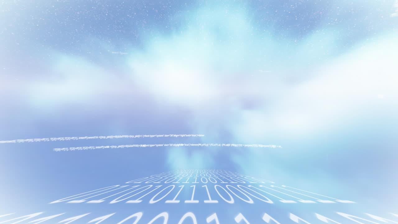 데이터 처리와 백그라운드의 구름 위에 바이너리 코딩의 문자열