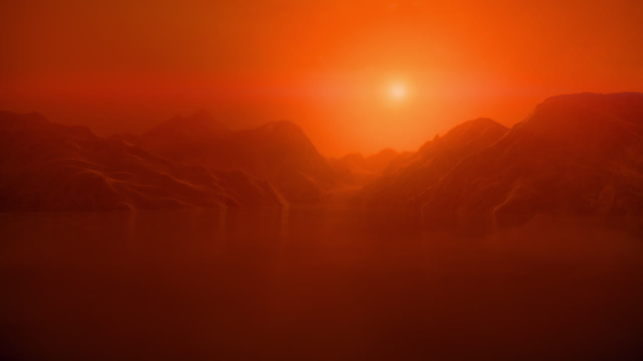 화성의 액체 바다가 어떤 모습일지에 대한 아티스트의 인상