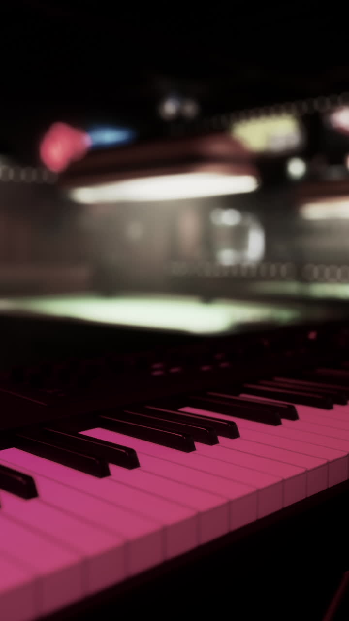 cerca de un teclado de piano en una habitación débilmente iluminada