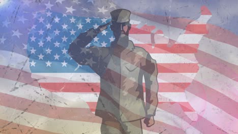 animación de soldados masculinos saludando la bandera estadounidense