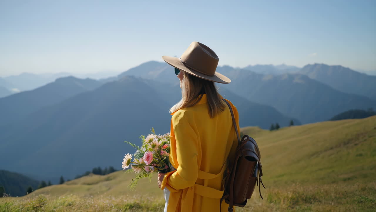 Woman with flowers in the mountains