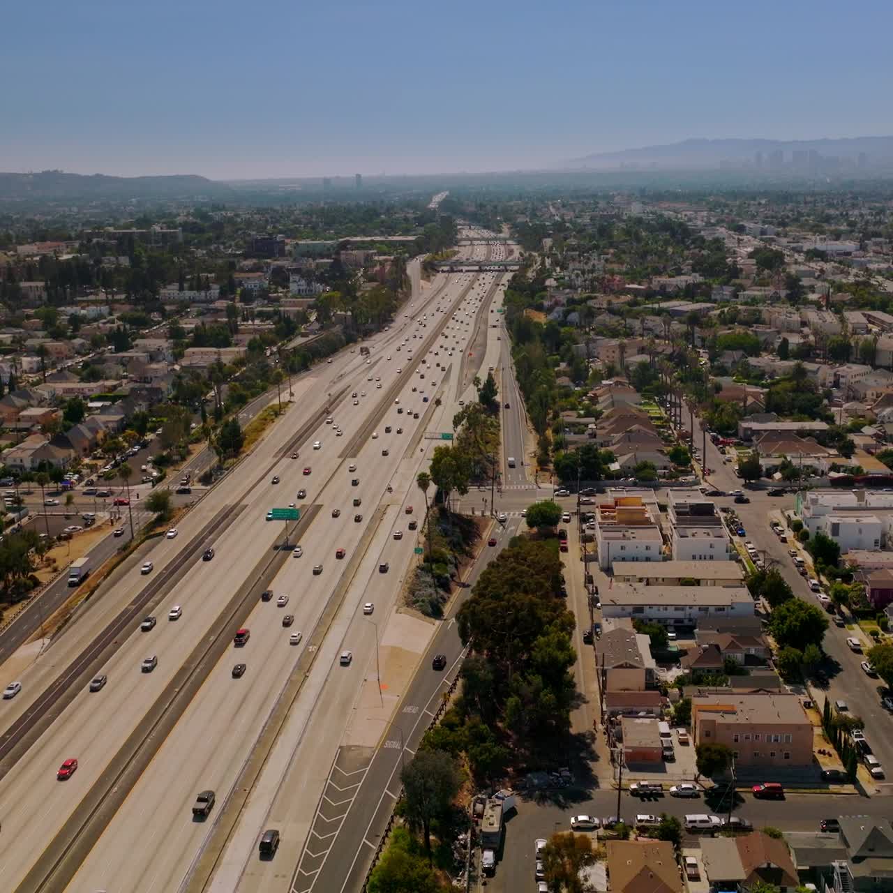 Los-Angeles city buildings aerial view. Drone view of american district