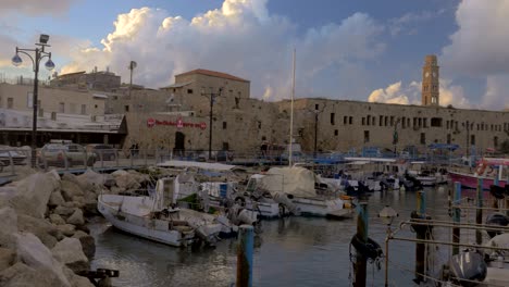 acre view with khan al-umdan, sea mosque and port. israel