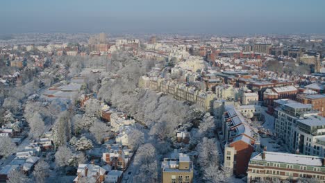 aerial establishing shot of nottingham england during the winter