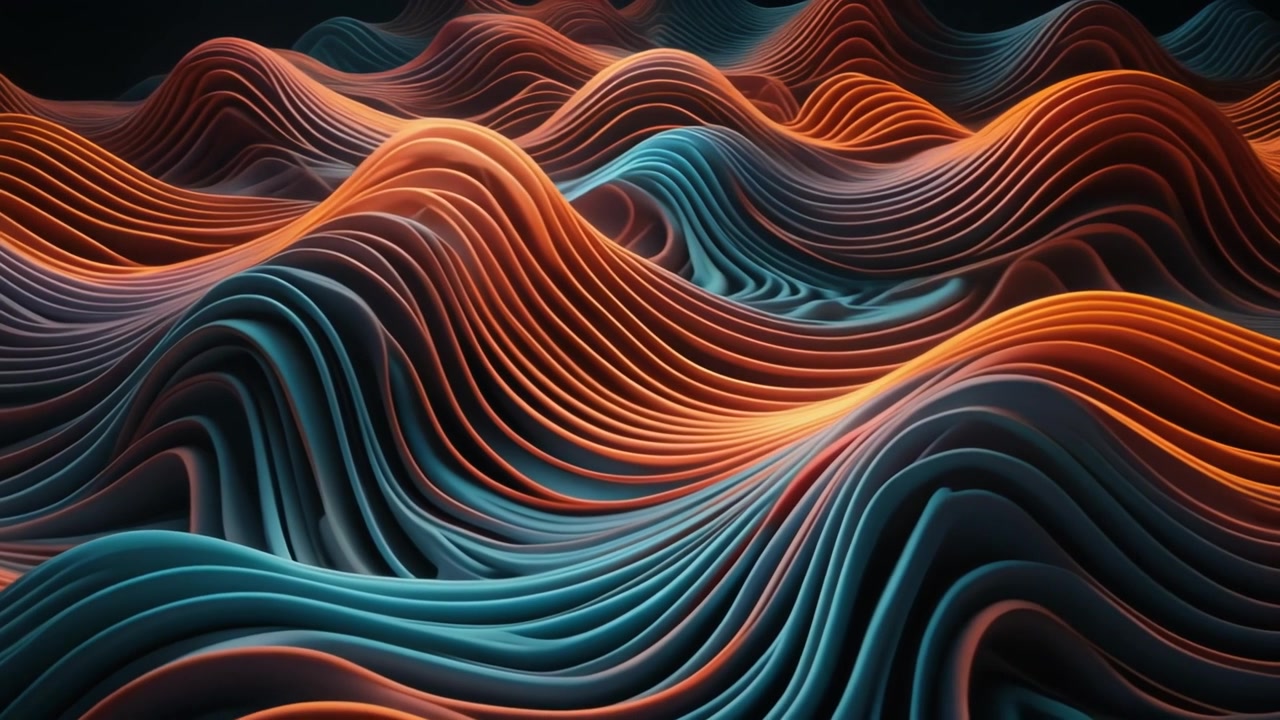 Abstract 3D Animation of Flowing Orange and Teal Waves
