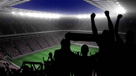 animation of silhouettes of sports fans cheering over sports stadium